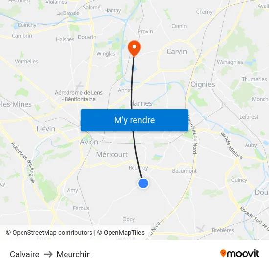 Calvaire to Meurchin map