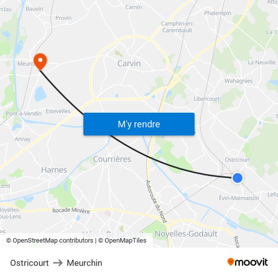 Ostricourt to Meurchin map