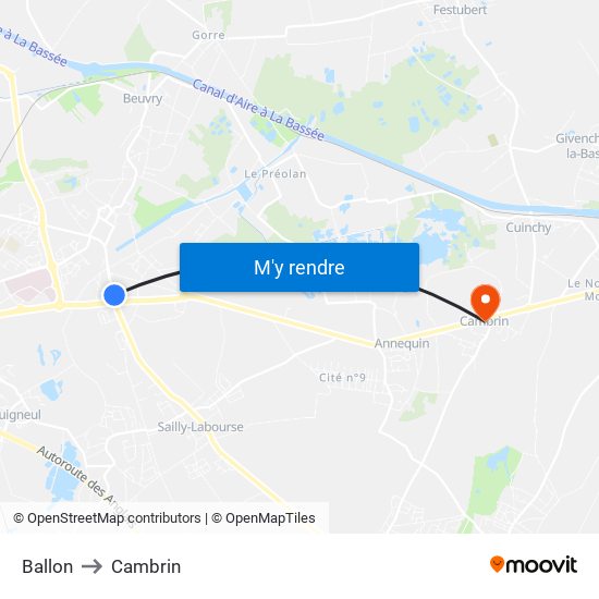 Ballon to Cambrin map
