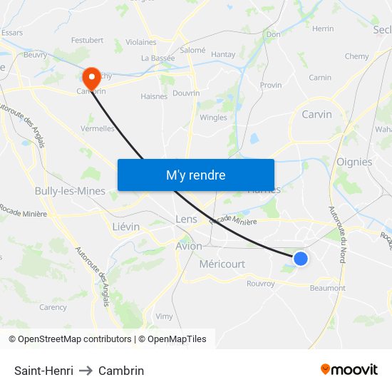 Saint-Henri to Cambrin map