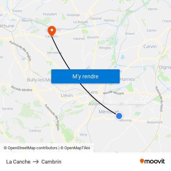 La Canche to Cambrin map
