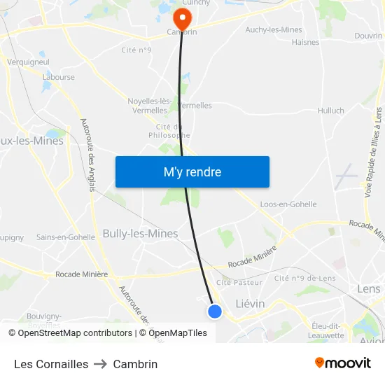 Les Cornailles to Cambrin map