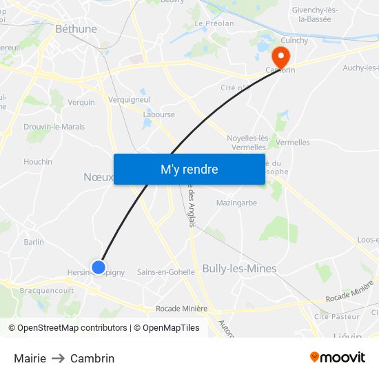 Mairie to Cambrin map
