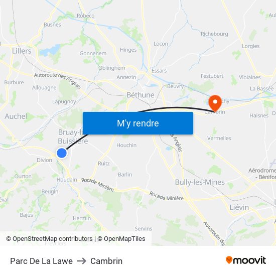 Parc De La Lawe to Cambrin map