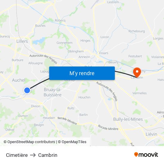 Cimetière to Cambrin map
