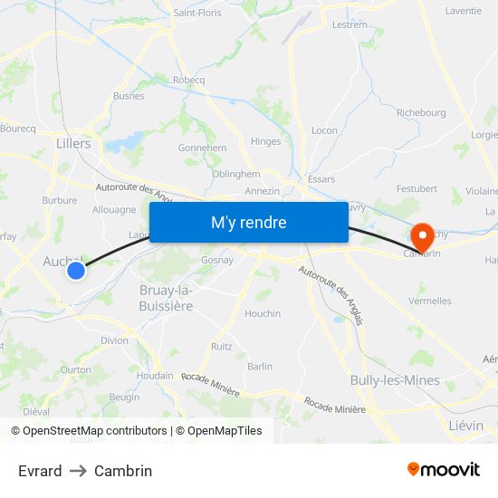 Evrard to Cambrin map
