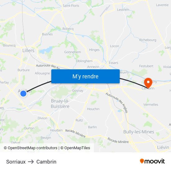 Sorriaux to Cambrin map