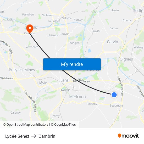 Lycée Senez to Cambrin map