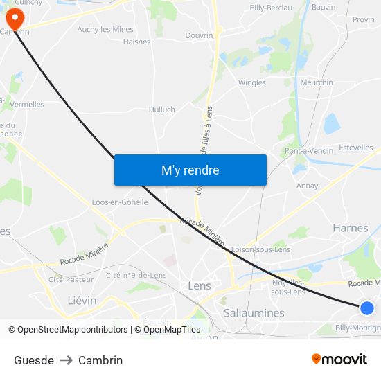 Guesde to Cambrin map