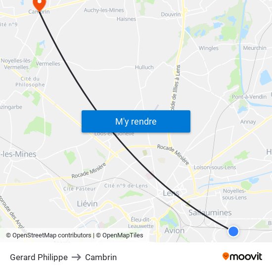 Gerard Philippe to Cambrin map
