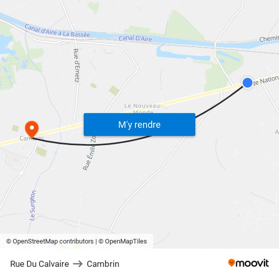 Rue Du Calvaire to Cambrin map