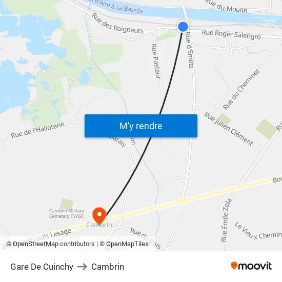 Gare De Cuinchy to Cambrin map