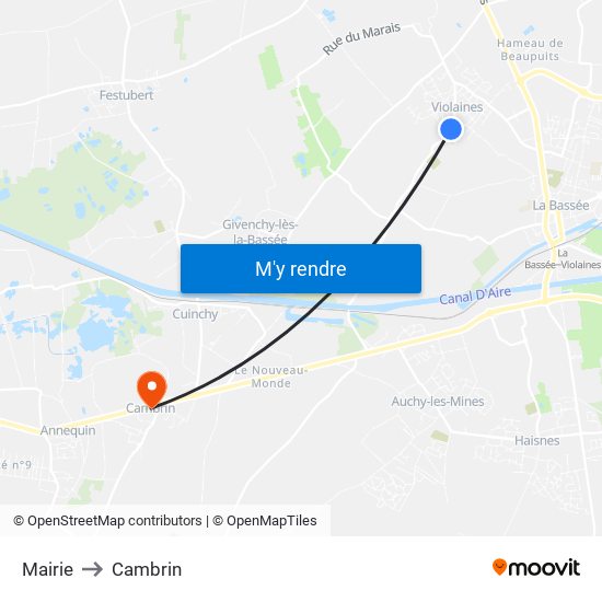 Mairie to Cambrin map