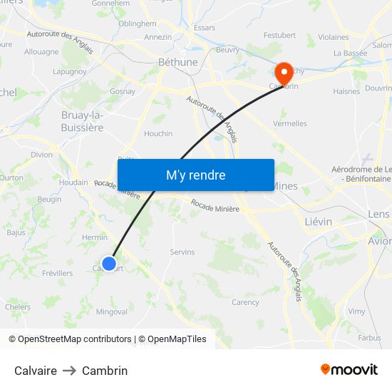 Calvaire to Cambrin map