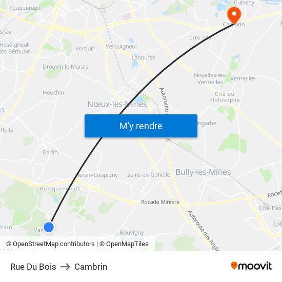 Rue Du Bois to Cambrin map