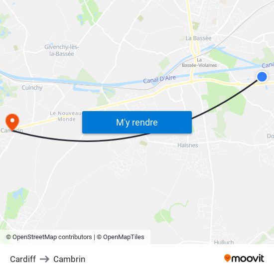 Cardiff to Cambrin map