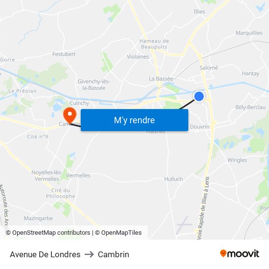 Avenue De Londres to Cambrin map