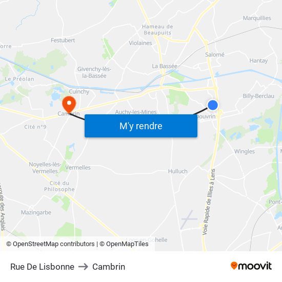 Rue De Lisbonne to Cambrin map