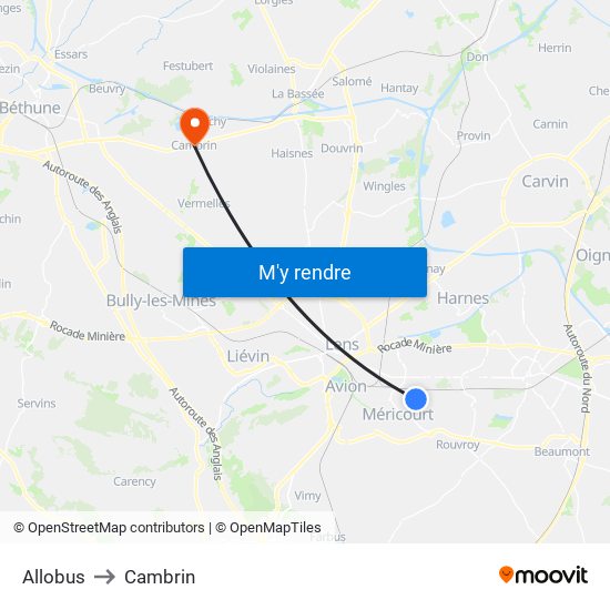 Allobus to Cambrin map