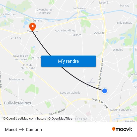 Manot to Cambrin map