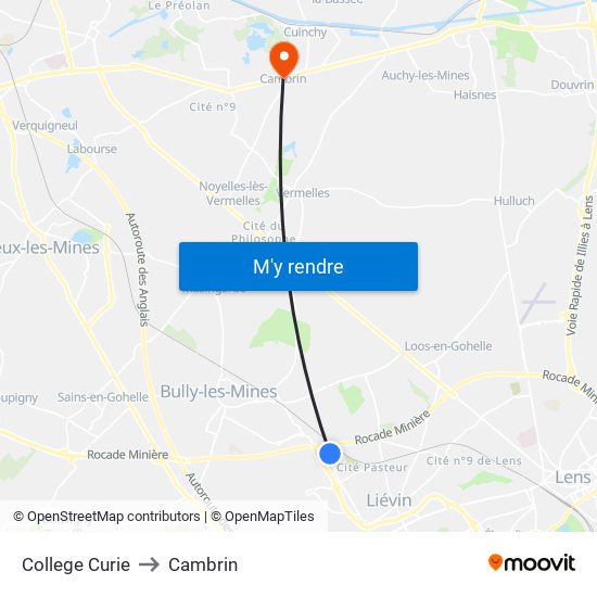 College Curie to Cambrin map