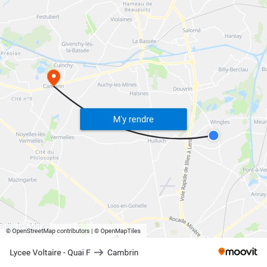 Lycee Voltaire - Quai F to Cambrin map