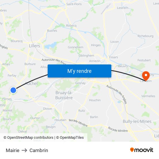 Mairie to Cambrin map