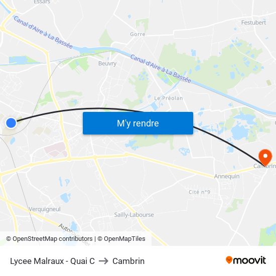 Lycee Malraux - Quai C to Cambrin map