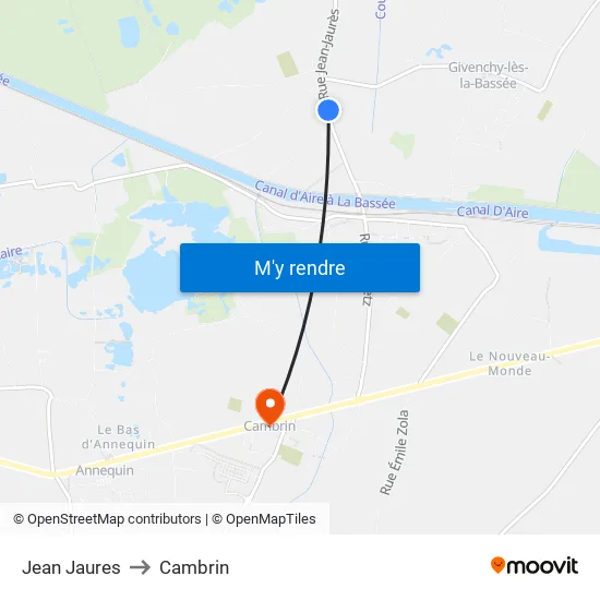 Jean Jaures to Cambrin map