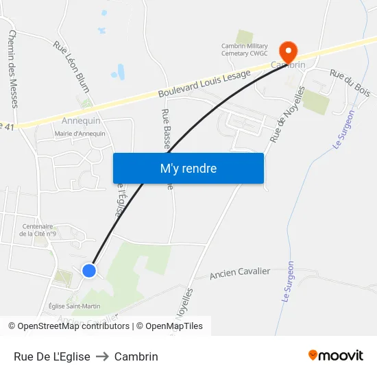 Rue De L'Eglise to Cambrin map