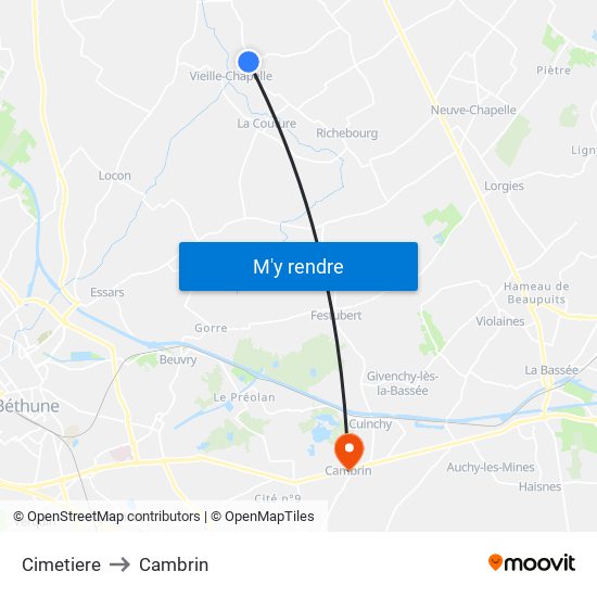 Cimetiere to Cambrin map