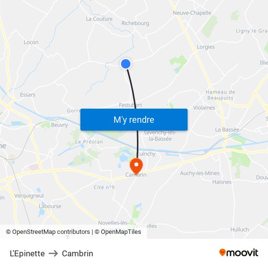 L'Epinette to Cambrin map