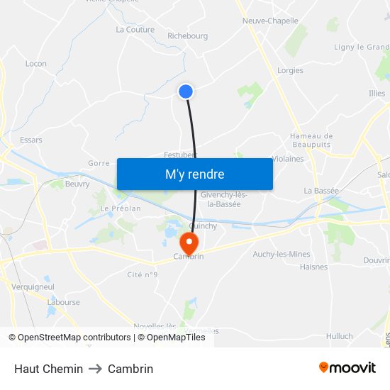 Haut Chemin to Cambrin map