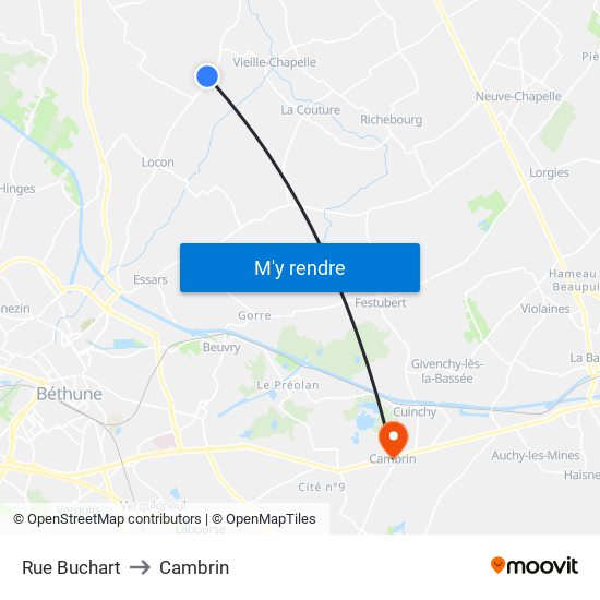 Rue Buchart to Cambrin map