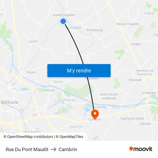 Rue Du Pont Maudit to Cambrin map