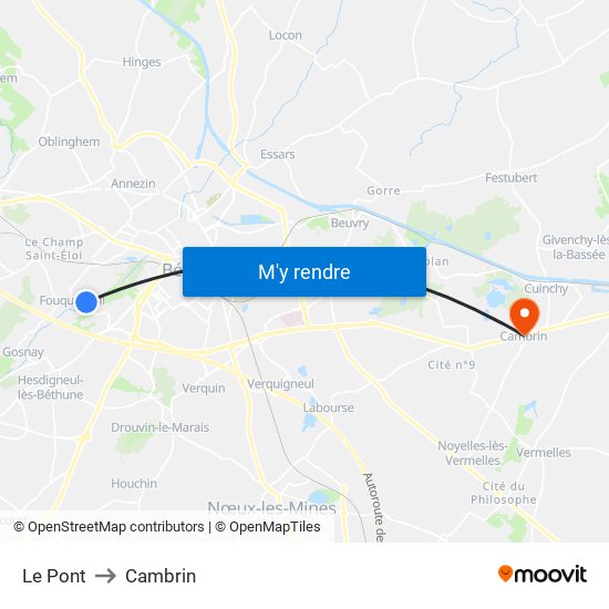 Le Pont to Cambrin map