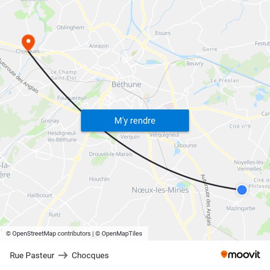 Rue Pasteur to Chocques map