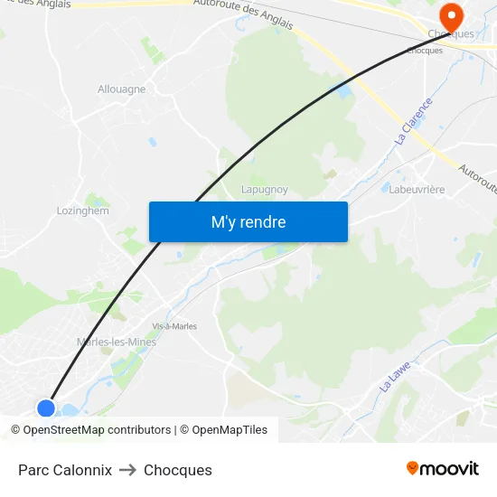 Parc Calonnix to Chocques map
