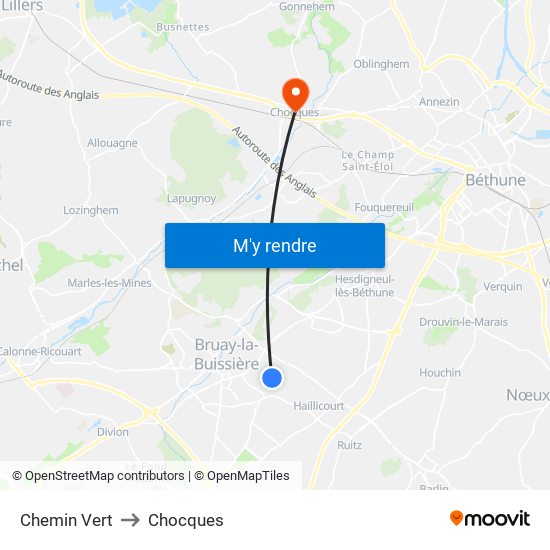 Chemin Vert to Chocques map