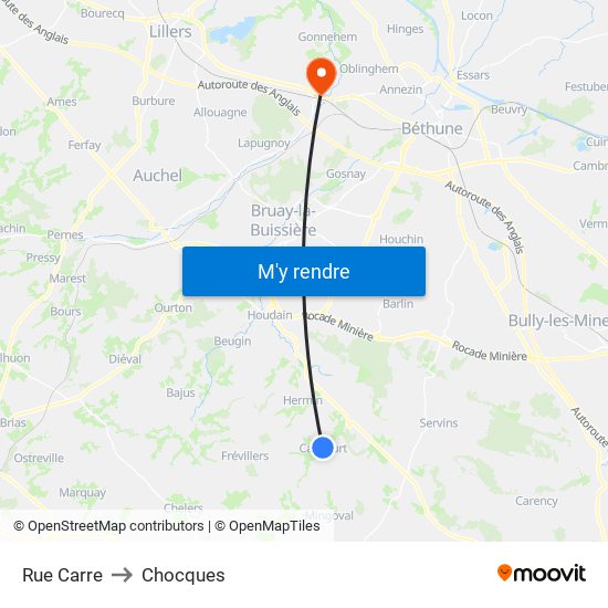 Rue Carre to Chocques map