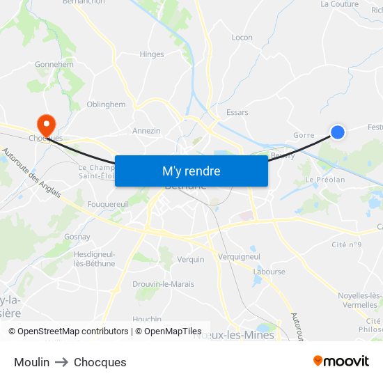 Moulin to Chocques map
