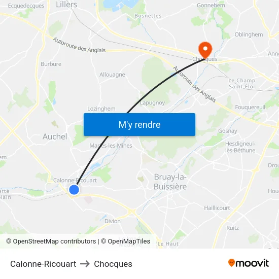 Calonne-Ricouart to Chocques map