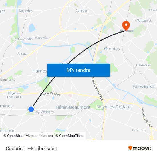 Cocorico to Libercourt map