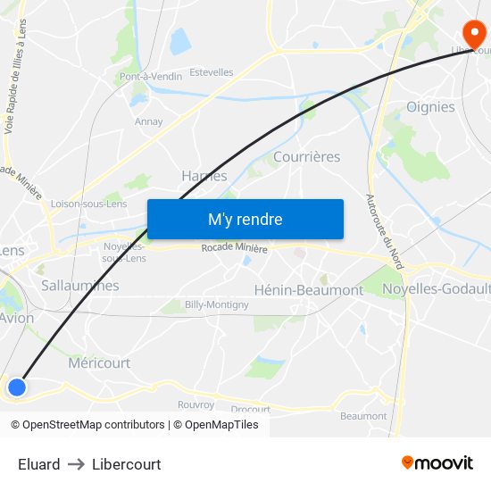 Eluard to Libercourt map