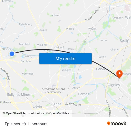 Éplaines to Libercourt map