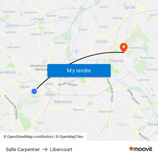 Salle Carpentier to Libercourt map