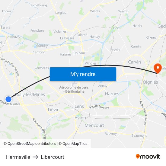 Hermaville to Libercourt map