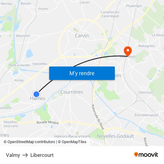 Valmy to Libercourt map