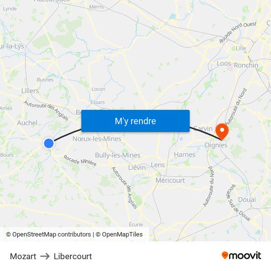 Mozart to Libercourt map