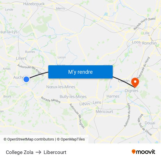 College Zola to Libercourt map